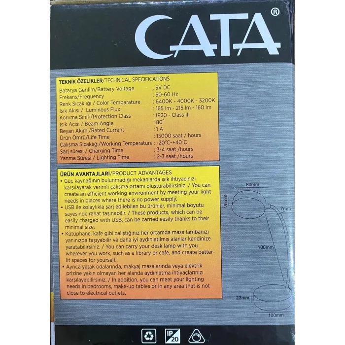 BUĞZ Eco Lounge CATA CT 8440 Beyaz Kasa Dimmerli Dokunmatik 4000K Berlin Masa Lambası