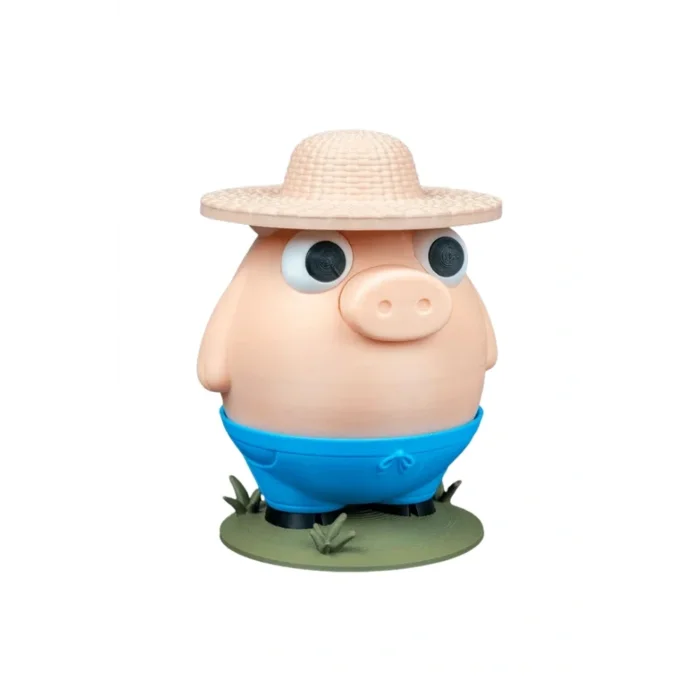 BUĞZ Eco Lounge Çiftçi Domuz Kumbara 18 cm – Hareketli Para Alma Dekor 3D Baskı
