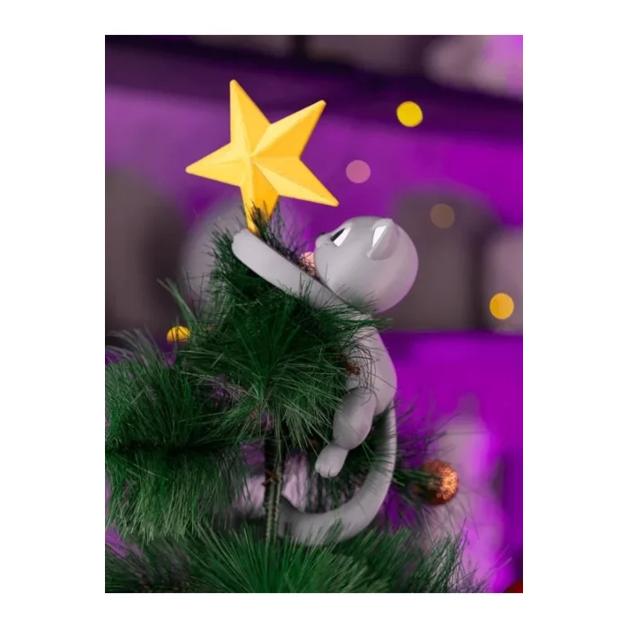 BUĞZ Eco Lounge Kedi Figürlü Ağaç Tepe Süsü 27 cm – Yılbaşı Büyük Boy Dekor