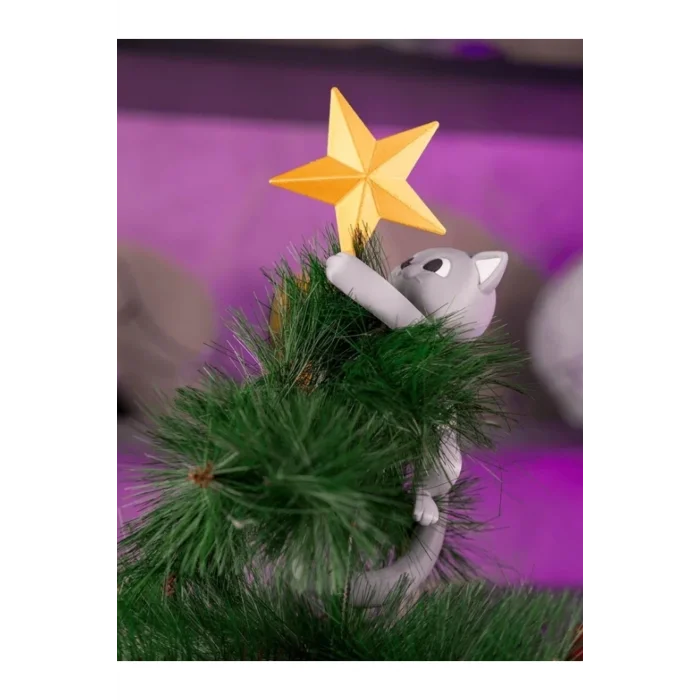 BUĞZ Eco Lounge Kedi Figürlü Ağaç Tepe Süsü 27 cm – Yılbaşı Büyük Boy Dekor