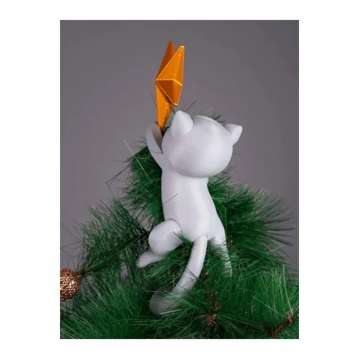 BUĞZ Eco Lounge Kedi Figürlü Ağaç Tepe Süsü 27 cm – Yılbaşı Büyük Boy Dekor