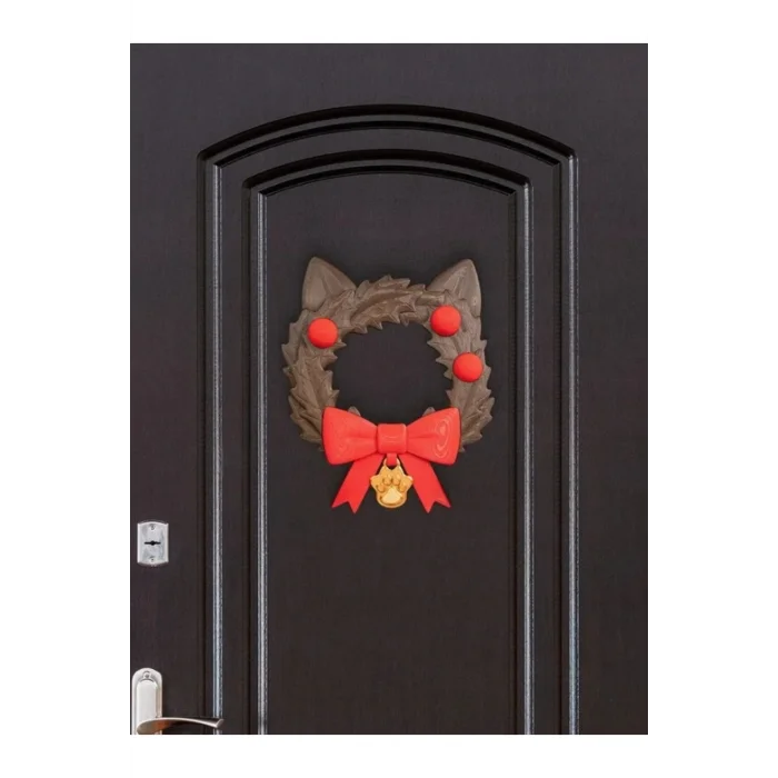 BUĞZ Eco Lounge Kedi Temalı Kapı Süsü 21 cm – Ahşap Dokulu Yılbaşı Dekoru