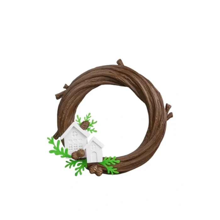 BUĞZ Eco Lounge Kış Köyü Kapı Süsü 21 cm – Ahşap Dal Temalı Yılbaşı Dekoru