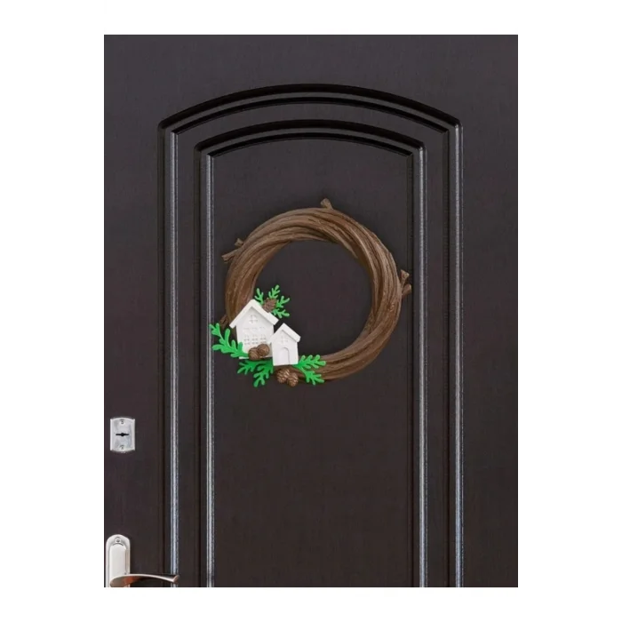 BUĞZ Eco Lounge Kış Köyü Kapı Süsü 21 cm – Ahşap Dal Temalı Yılbaşı Dekoru