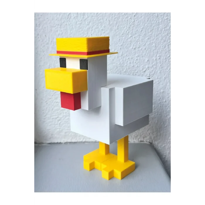 BUĞZ Eco Lounge Minecraft Tavuk Figürü 15 cm – Piksel Stil Dekor + Şapka