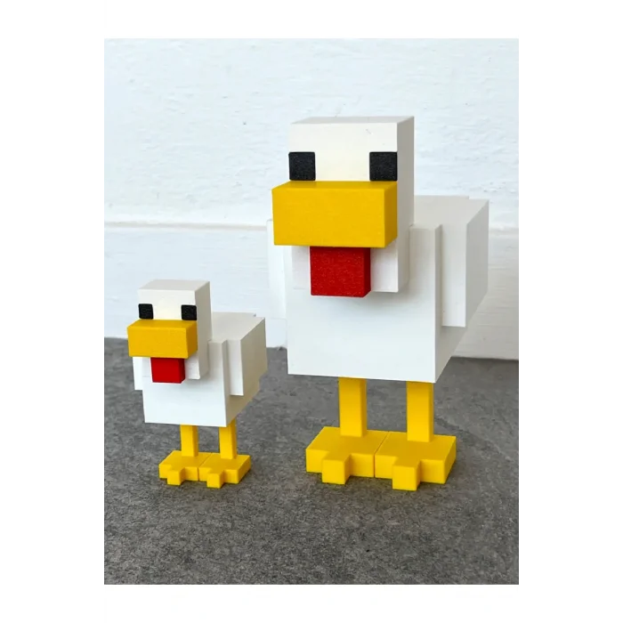 BUĞZ Eco Lounge Minecraft Tavuk Figürü 15 cm – Piksel Stil Dekor + Şapka