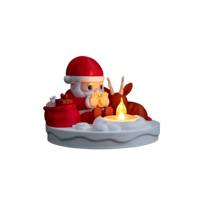 BUĞZ Eco Lounge Santa & Geyik Işıklı Figür 11 cm – LED Mum Dahil Yılbaşı Dekoru