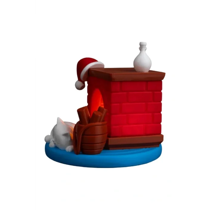 BUĞZ Eco Lounge Şömine Figürü 12 cm – Mum Işığı Dahil Kedi Temalı Yılbaşı Dekoru