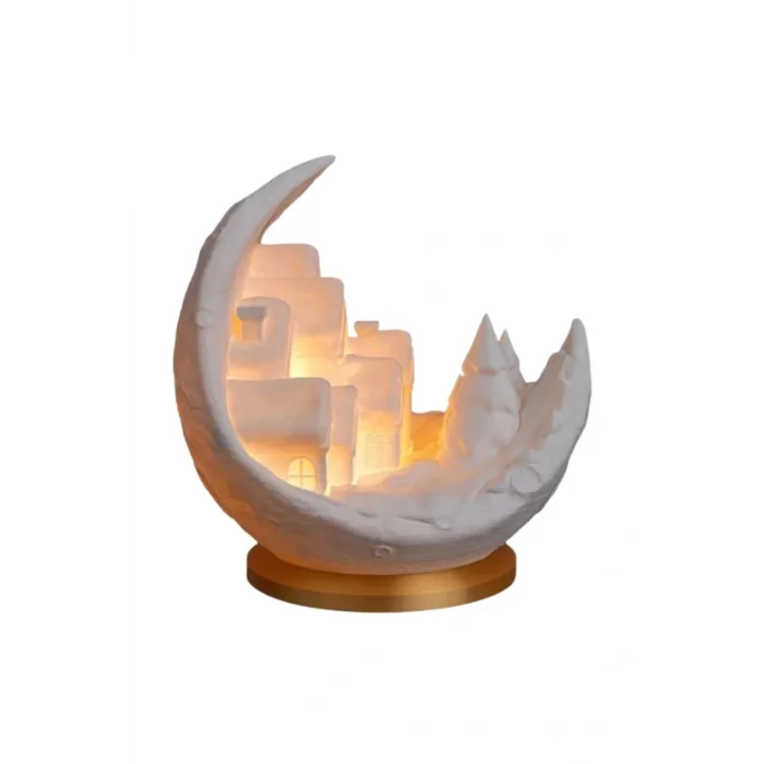BUĞZ Eco Lounge Yarım Ay Kış Köyü Lamba 14 cm – LED Mum Dahil Işıklı Dekor