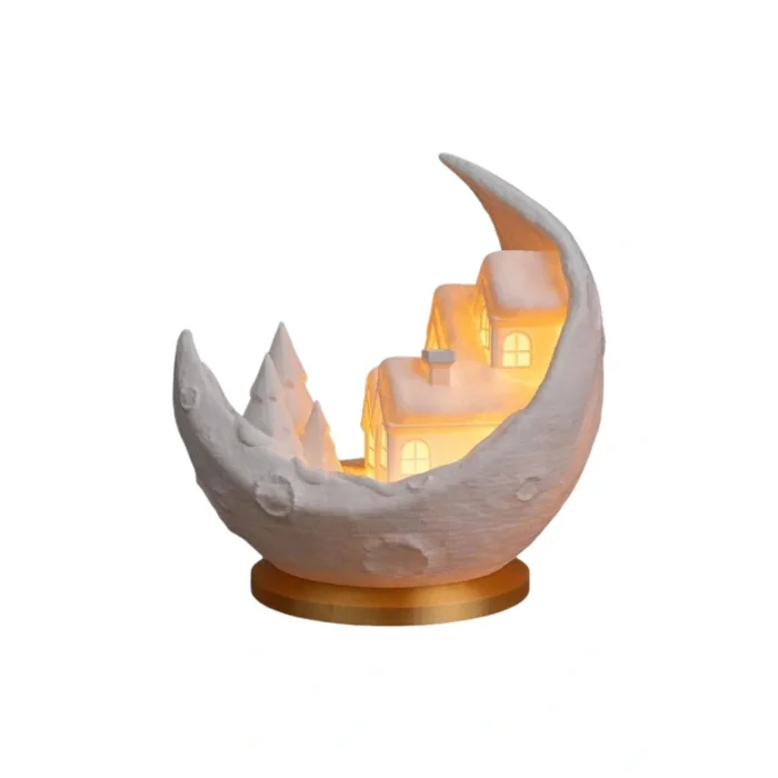 BUĞZ Eco Lounge Yarım Ay Kış Köyü Lamba 14 cm – LED Mum Dahil Işıklı Dekor