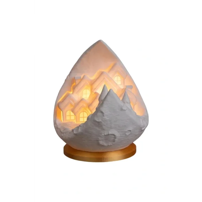 BUĞZ Eco Lounge Yarım Ay Kış Köyü Lamba 14 cm – LED Mum Dahil Işıklı Dekor