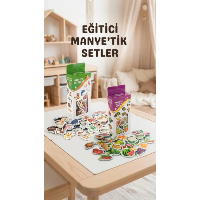 BUĞZ Eğitici Manyetik 30 Parça Hayvan ve 26 Parça Sebze-Meyve Seti
