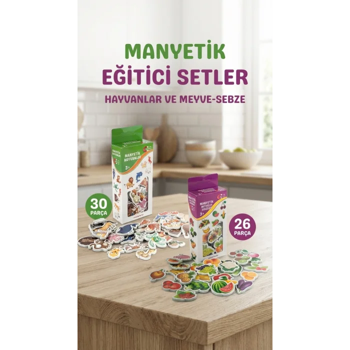 BUĞZ Eğitici Manyetik Hayvan ve Sebze Meyve Seti 56 Parça Magnet