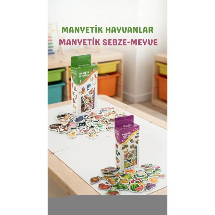 BUĞZ Eğitici Manyetik Oyuncak Seti, 30 Hayvan 26 Sebze ve Meyve Magnet
