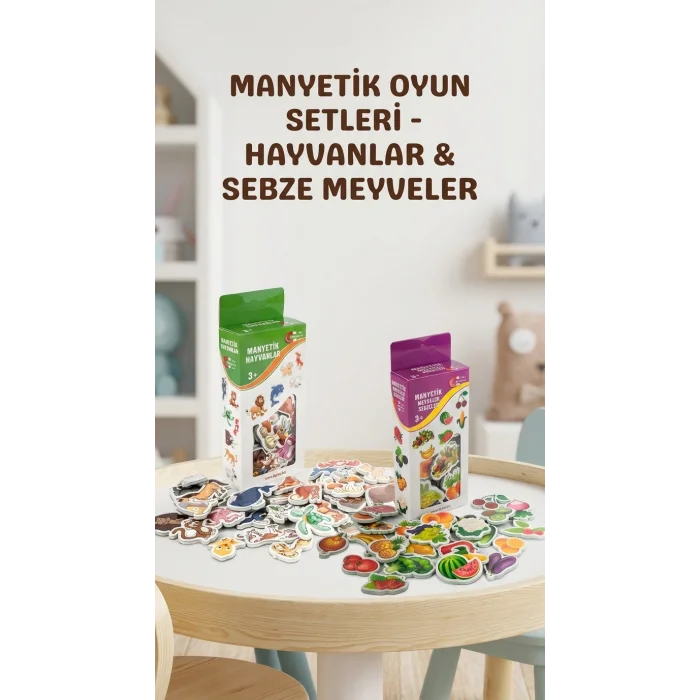 BUĞZ Eğitici Manyetik Oyuncak Seti 56 Parça Hayvan Sebze Meyve Magnet