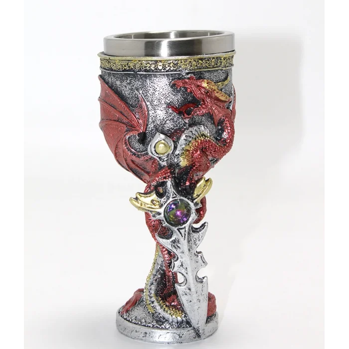 BUĞZ Ejderha Ve Kılıç Temalı 3D Kabartmalı Çelik Kadeh Bardak