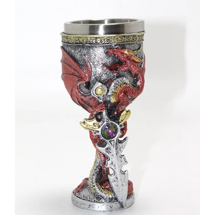 BUĞZ Ejderha Ve Kılıç Temalı 3D Kabartmalı Çelik Kadeh Bardak