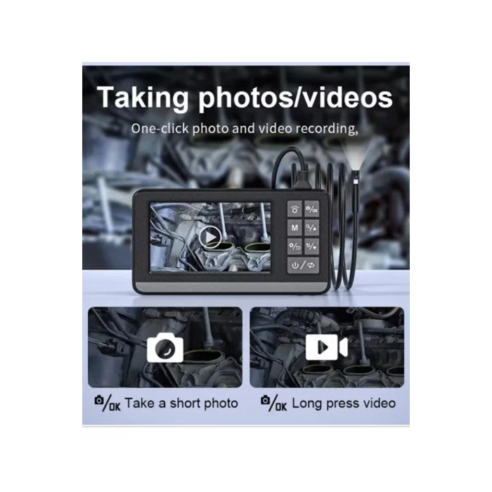 BUĞZ Ekranlı Çift Kameralı 10 Mt Sert Kablo Endoskop Kamera 8 Mm 4.3 Inc Hafıza Kart Destekli - Lisinya