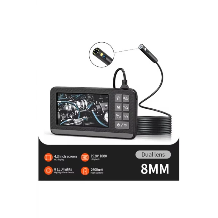 BUĞZ Ekranlı Çift Kameralı 5 Mt Sert Kablo Endoskop Kamera 8 Mm 4.3 Inc Hafıza Kart Destekli - Lisinya