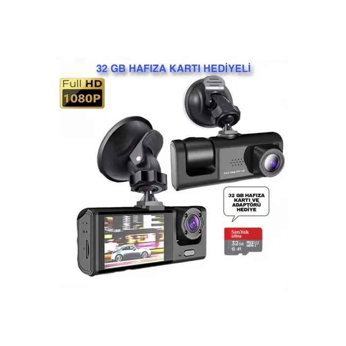 BUĞZ Ekranlı Çift Yönlü Araç İçi Kayıt Cihazı, Full HD 1080P Çözünürlük ve Gece Görüş Özellikli
