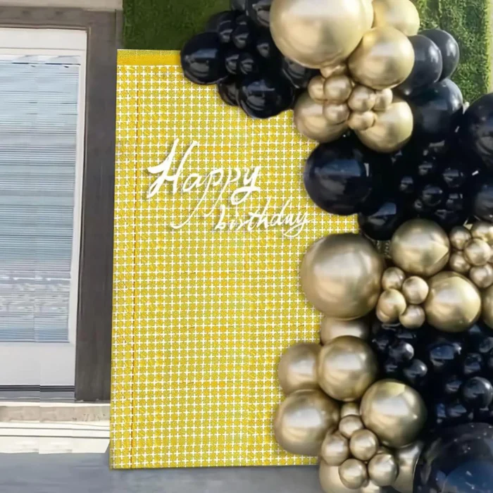 BUĞZ Ekstra Metalize Altın Renk Disko Dikdörtgen Kesim Kapı Perdesi Dekorasyon 1x2 Metre