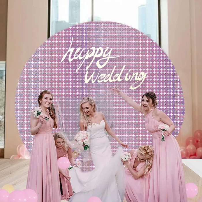 BUĞZ Ekstra Metalize Rose Gold Renk Disko Dikdörtgen Kesim Kapı Perdesi Dekorasyon 1x2 Metre