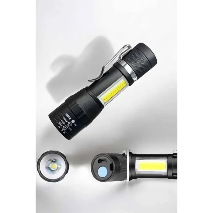 BUĞZ El Feneri Led USB Şarjlı Zoom Mini Led Işık Acil Durum Feneri