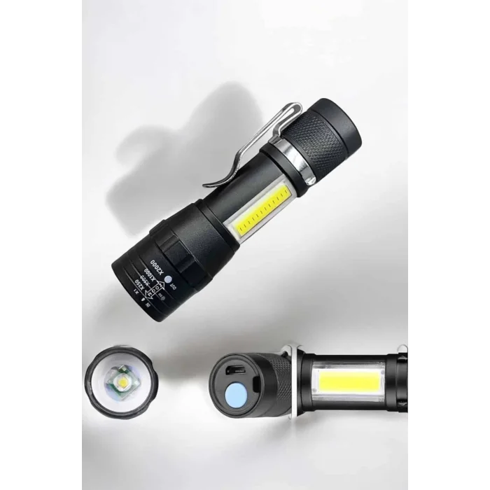 BUĞZ El Feneri Led USB Şarjlı Zoom Mini Led Işık Acil Durum Feneri
