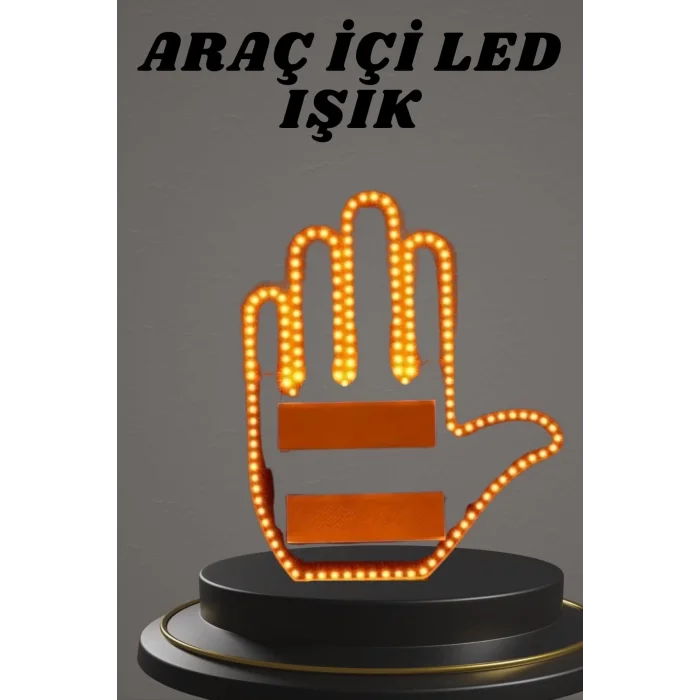  El Orta Parmak Led Kumandalı Araç İçi Reflektör Arka Cam El Simgesi