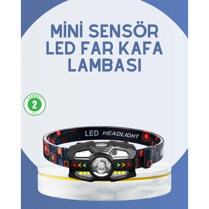 BUĞZ El Sensörlü LED Far Suya Dayanıklı Şarjlı Kafa Lambası