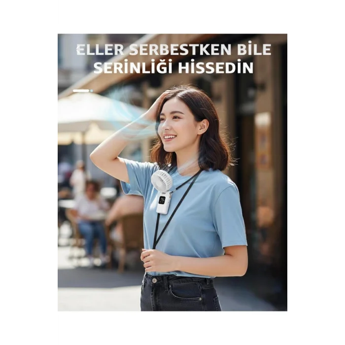 BUĞZ El vantilatörü beyaz renk dijital göstergeli 5 hız ayarı şarjlı masaüstü ip tutmalı 2 yıl garantili