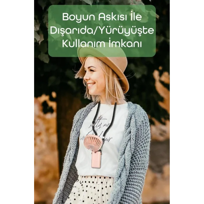 BUĞZ El vantilatörü dijital ekranlı şarjlı mini masa boyun tipi 2 yıl garantili haki renk