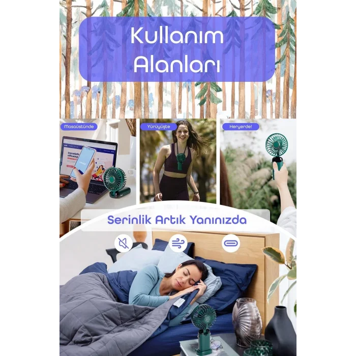 BUĞZ El vantilatörü dijital ekranlı şarjlı mini masa ve boyun tipi lacivert 2 yıl garantili