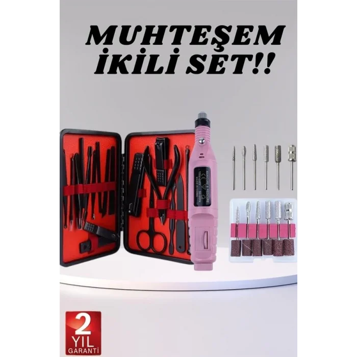  Elektrikli Manikür Pedikür Seti İkili Set 17 Parça Tırnak Bakımı Nasır Temizleme Tırnak Şekillendirme