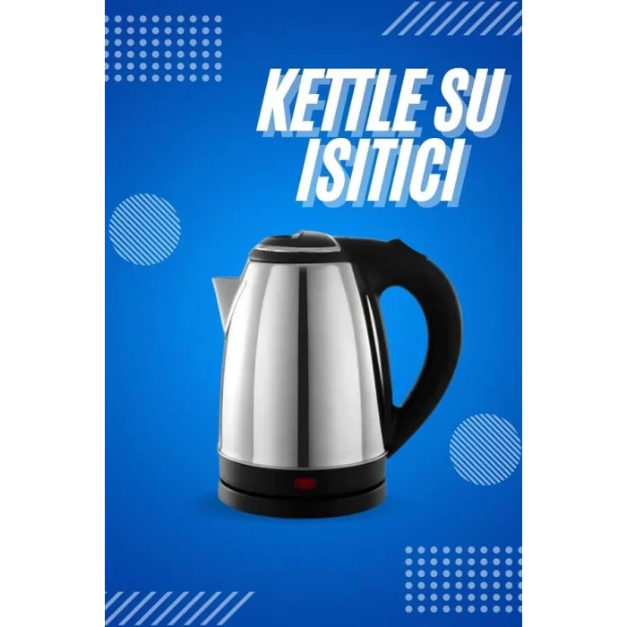  Elektrikli Paslanmaz Çelik Su Isıtcı Çelik Kettle 1.8 Lt. Uzun Ömürlü