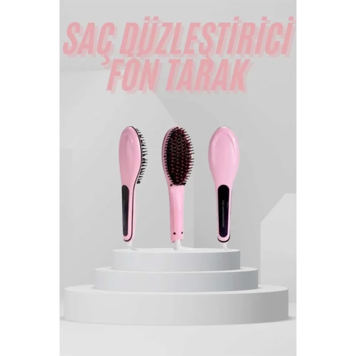  Elektrikli Saç Düzleştirici Tarak Saç Düzleştirici Fırça Sıkı Dişli Pembe