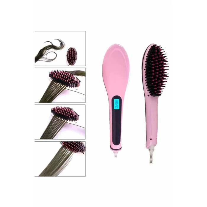  Elektrikli Saç Düzleştirici Tarak Saç Düzleştirici Fırça Sıkı Dişli Pembe