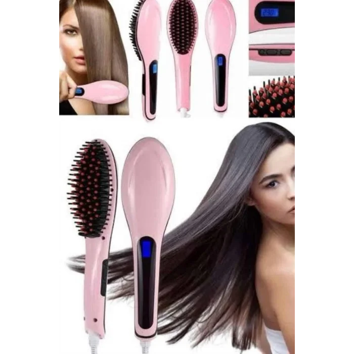  Elektrikli Saç Düzleştirici Tarak Saç Düzleştirici Fırça Sıkı Dişli Pembe