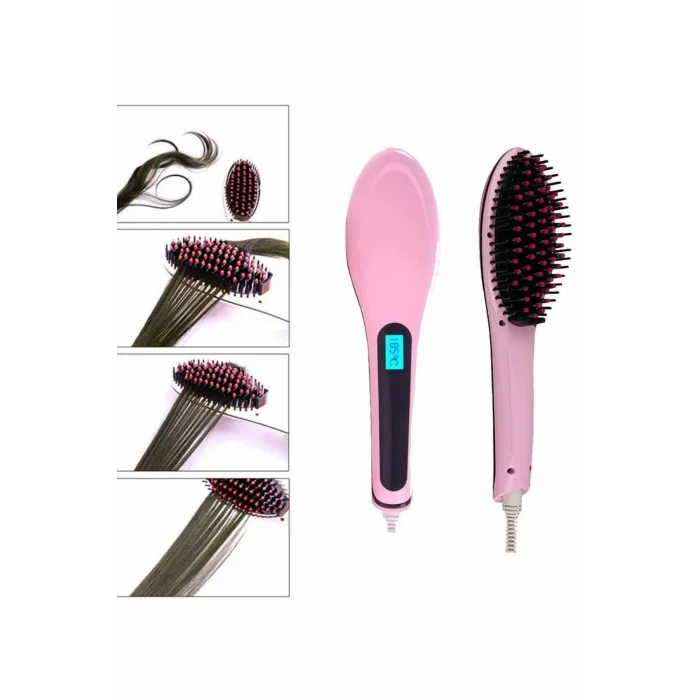 BUĞZ Elektrikli Saç Düzleştirici Tarak Saç Düzleştirici Fırça Sıkı Dişli Pembe - BUĞZ