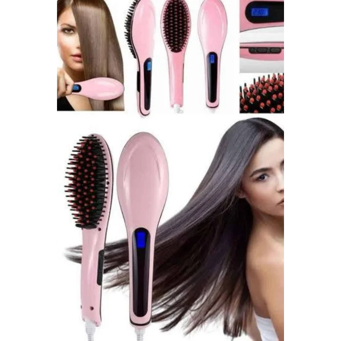 BUĞZ Elektrikli Saç Düzleştirici Tarak Saç Düzleştirici Fırça Sıkı Dişli Pembe - BUĞZ