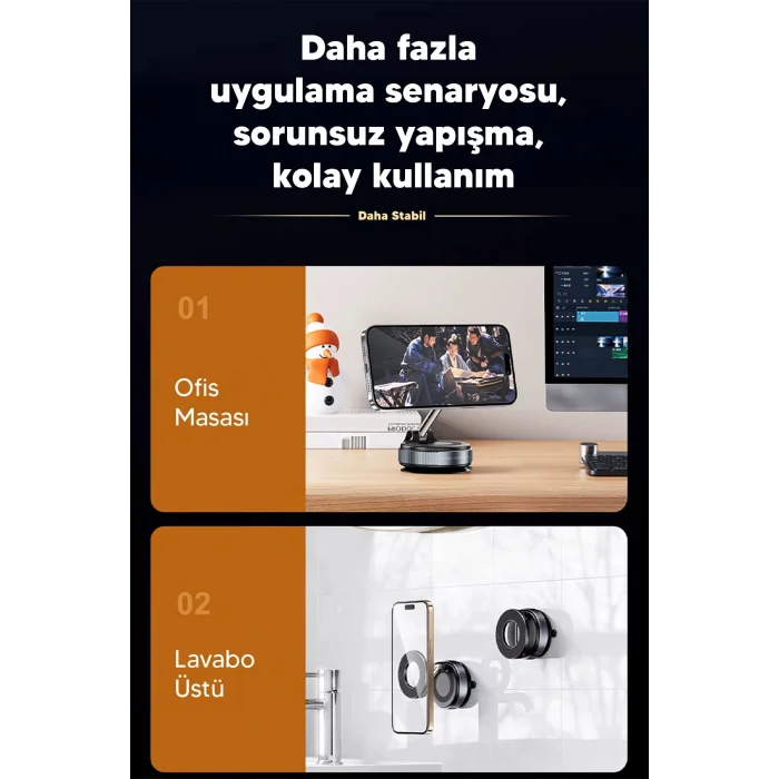 BUĞZ Elektrikli Vakumlu Araç İçi Telefon Tutucu - Güçlü Manyetik MagSafe Uyumlu