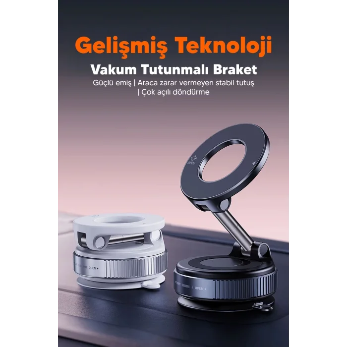 BUĞZ Elektrikli Vakumlu Araç İçi Telefon Tutucu - Güçlü Manyetik MagSafe Uyumlu