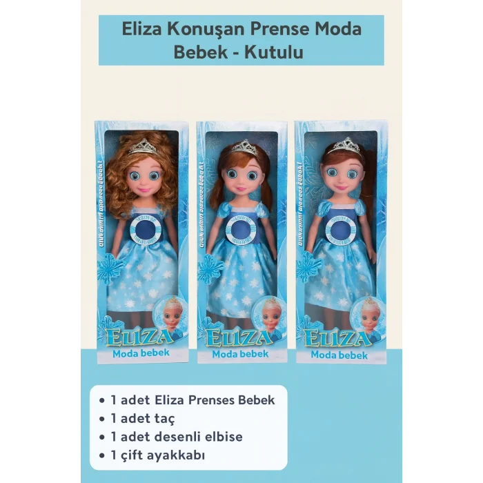  Eliza Konuşan Prenses Moda Bebek Taçlı, Işıltılı Elbiseli, Kutulu Oyuncak Bebek