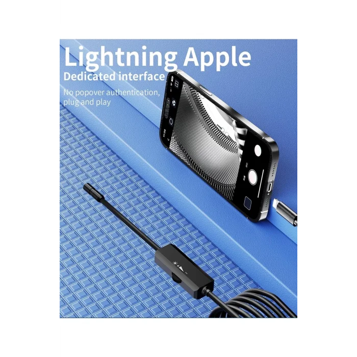 BUĞZ Endoskop Yılan Video Kamera İos Uyumlu Led’li 5 Metre 7 Mm Sert Kablo 2mp Full Hd