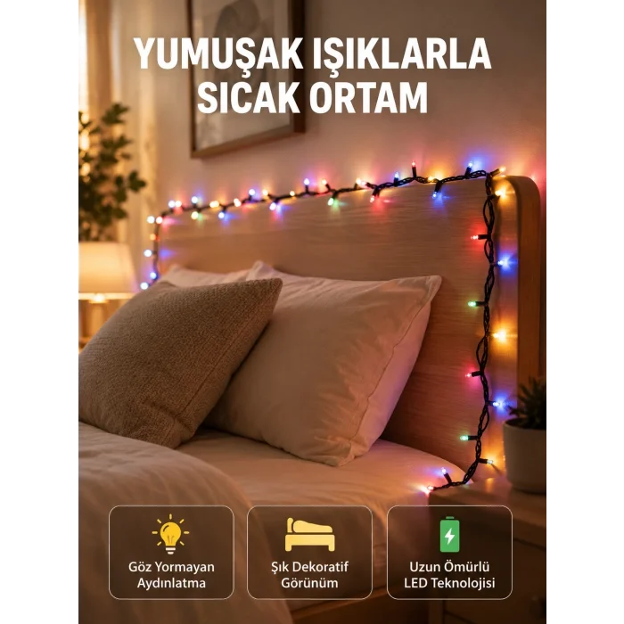 BUĞZ Enerji Tasarruflu Şeffaf Kablo 5 m 50 LED Dekor Işık Yeni Nesil