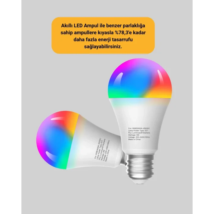 BUĞZ Enerji Verimli Akıllı LED Ampul, Uzaktan Kontrol Özellikli