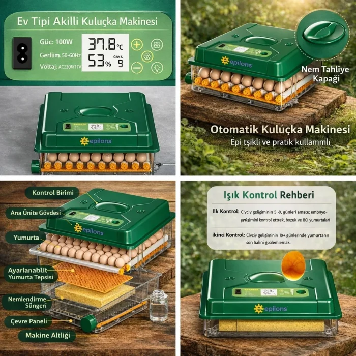 BUĞZ EP-120 Yumurta Kapasiteli Tam Otomatik Kuluçka Makinesi - Yeni Nesil Harici Suluklu, Dijital Nem ve Sıcaklık Göstergeli ( BUĞZ )