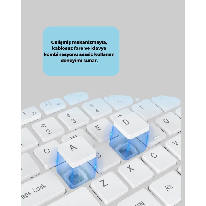  Ergonomik Kablosuz Klavye Mouse Takımı - Tam Boy, Sessiz ve Güvenilir