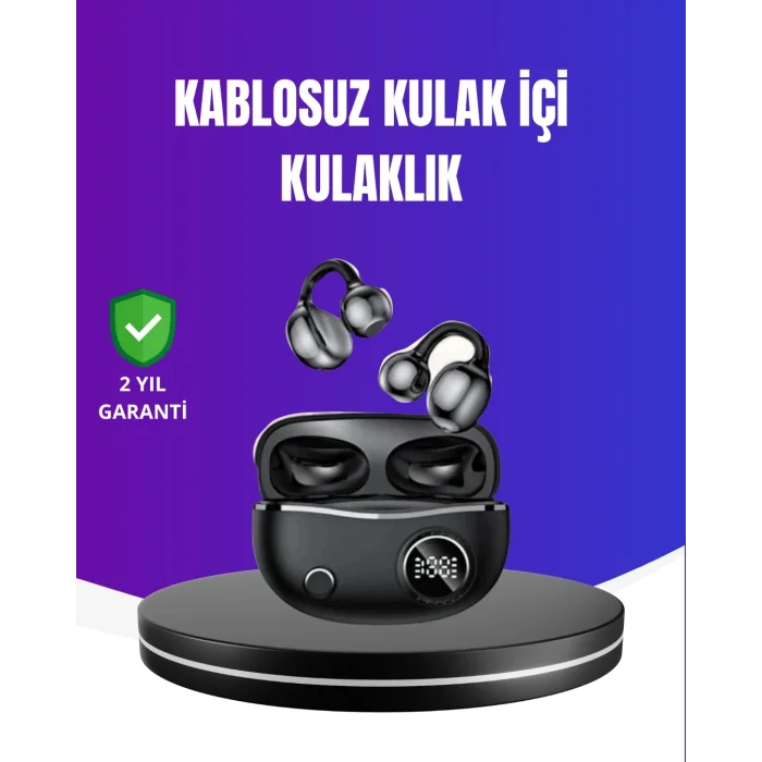 BUĞZ Ergonomik Klipsli Kablosuz Kulaklık – 30 Saat Pil ve Dokunmatik Kontrol Özelliği