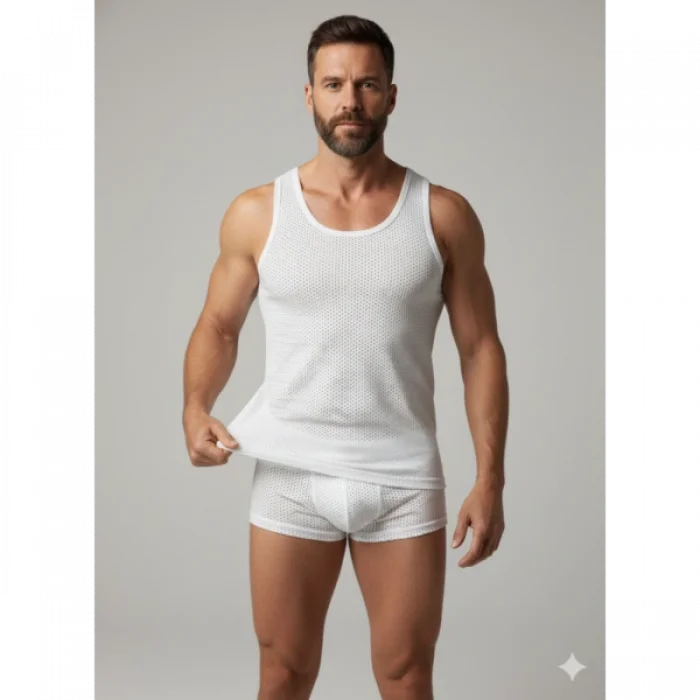 BUĞZ Erkek Beyaz File Tank Top Boxer Takımı